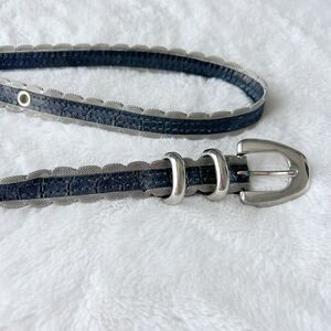 Vintage Silver Mesh Navy Leather Belt Size Medium